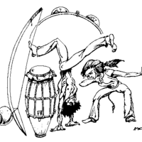 Desenho de Capoeira e berimbau para colorir