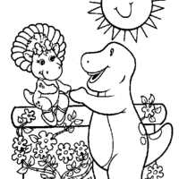 Desenho de Barney cuidando da amiga para colorir