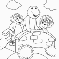 Desenho de Barney e amigos na ponte para colorir
