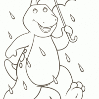 Desenho de Barney na chuva para colorir