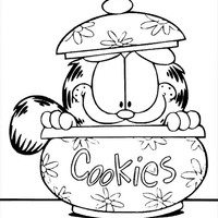 Desenho de Garfield dentro de pote de biscoitos para colorir