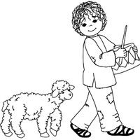 Desenho de Menino e ovelhinha no desfile para colorir