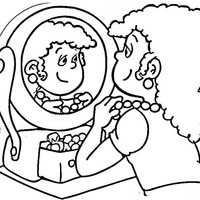 Desenho de Mulher diante do espelho para colorir