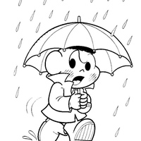 Desenho de Cascão debaixo da chuva para colorir