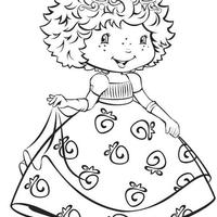 Desenho de Moranguinho com vestido de baile para colorir
