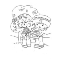 Desenho de Moranguinho e Biscoitinho comendo para colorir