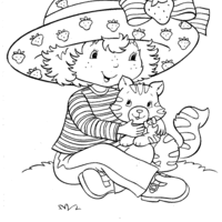 Desenho de Moranguinho e gatinho para colorir