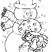 Desenho de Moranguinho e boneco de neve para colorir