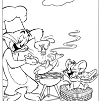 Desenho de Tom e Jerry fazendo churrasco para colorir
