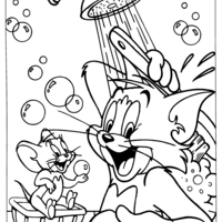 Desenho de Tom e Jerry tomando banho para colorir