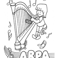 Desenho de Menina tocando arpa para colorir