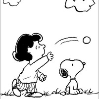 Desenho de Snoopy e Lucy brincando para colorir