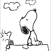 Desenho de Snoopy e Woodstock no telhado para colorir