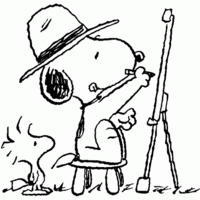 Desenho de Snoopy pintando um quadro para colorir