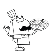 Desenho de Chefe de cozinha e pizza para colorir
