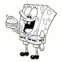 Desenho de Bob Esponja comendo hambúrguer para colorir