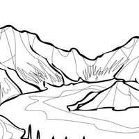 Desenho de Lago entre montanhas para colorir