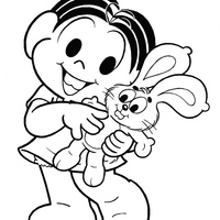 Desenho de Monica feliz com Sansão para colorir