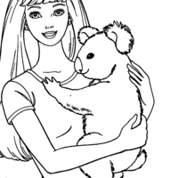 Desenho de Barbie e urso koala para colorir