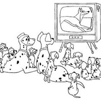 Desenho de Dálmatas assistindo televisão para colorir