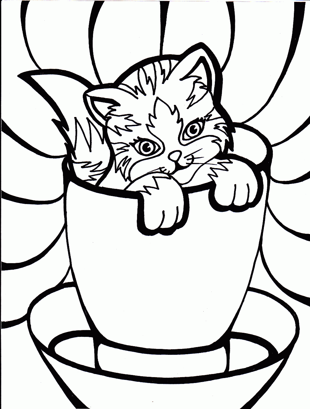 Desenho de Gatinho na xícara para colorir   Tudodesenhos