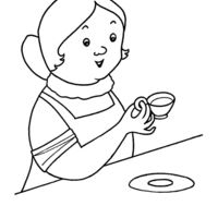 Desenho de Vovó tomando café na xicrinha para colorir
