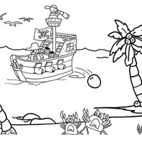 Desenho de Barco pirata na praia deserta para colorir