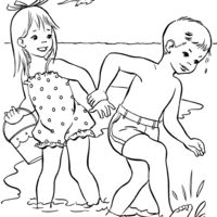 Desenho de Crianças procurando conchinhas para colorir