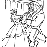 Desenho de A Bela e a Fera no baile para colorir