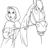 Desenho de Bela andando a cavalo para colorir