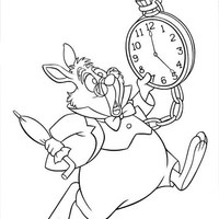 Desenho de Coelho Branco com seu relógio para colorir