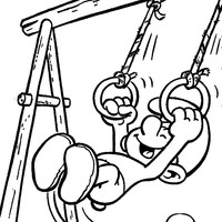 Desenho de Smurf se pendurando na corda para colorir