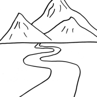Desenho de Montanha e rio para colorir