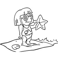 Desenho de Menina e estrela-do-mar da sorte para colorir