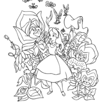 Desenho de Alice conversando com a natureza para colorir