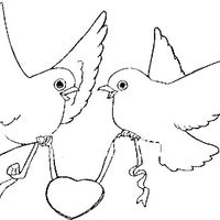 Desenho de Pássaros carregando cordão de coração para colorir