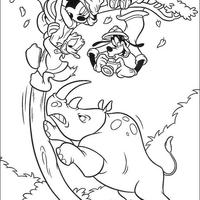 Desenho de Rinoceronte atacando Mickey e Pateta para colorir