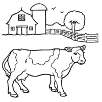 Desenho de Vaca no celeiro para colorir