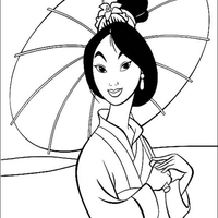 Desenho de Mulan com sua sombrinha para colorir
