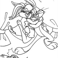 Desenho de Lola Bunny abraçando Pernalonga para colorir