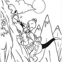 Desenho de Frajola e Piu Piu escalando montanha para colorir