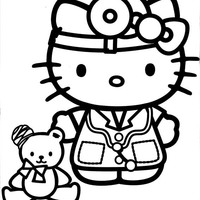 Desenho de Hello Kitty brincando de médico para colorir