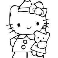 Desenho de Hello Kitty com chapeuzinho de festa para colorir