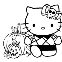 Desenho de Hello Kitty se divertindo no Halloween para colorir