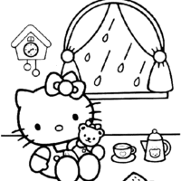 Desenho de Hello Kitty no quarto para colorir