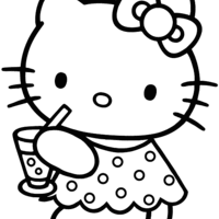 Desenho de Hello Kitty tomando suco para colorir