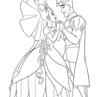 Desenho de Tiana e o príncipe se casando para colorir