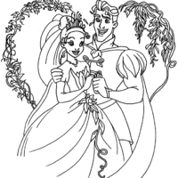 Desenho de Tiana e o príncipe para colorir