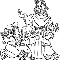 Desenho de Jesus com meninos para colorir