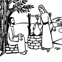 Desenho de Jesus e a samaritana para colorir